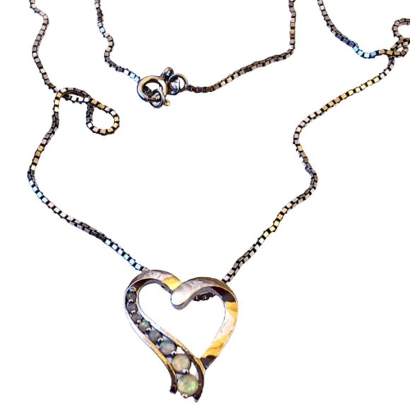 Vintage Necklace Sterling Silver Heart Pendant Aurora Borealis Rhinestone PAS - Picture 13 of 15